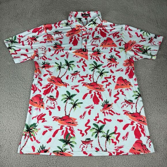 Bad Birdie Polo Shirt Men's Xl‎ Blue Pink Short Sleeve Golfing Stretch Trees - Picture 1 of 10